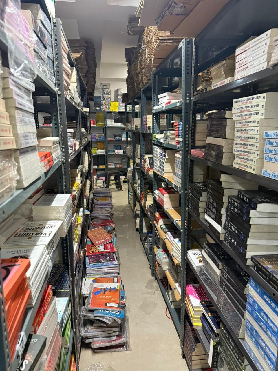 Warehouse inventory shelves stocked with products